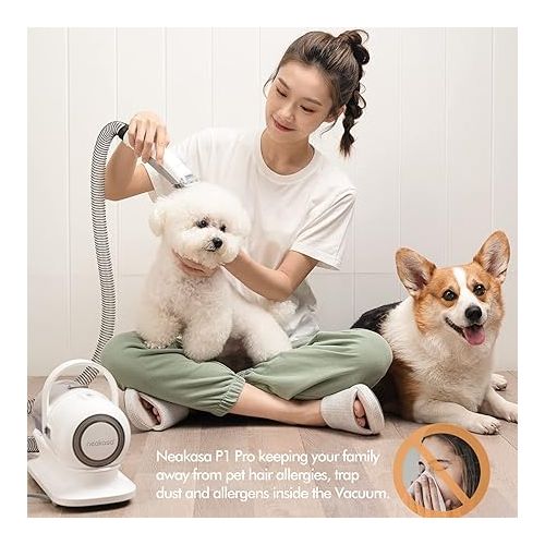  neabot Neakasa P1 Pro Pet Grooming Kit & Vacuum Suction 99% Pet Hair, Professional Clippers with 5 Proven Grooming Tools for Dogs Cats and Other Animals