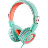 noot products Kids Headphones K11 Foldable Stereo Tangle-Free 5ft Long cord 3.5mm Jack Plug in Wired On-Ear Headset for iPad/Amazon Kindle,Fire/Boys/Girls/School/Tablet/Laptop(Mint/Coral)