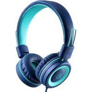 Kids Headphones - noot products K11 Foldable Stereo Tangle-Free 3.5mm Jack Wired Cord On-Ear Headset for Children/Teens/Boys/Girls/Smartphones/School/Kindle/Airplane Travel/Plane/Tablet (Navy/Teal)