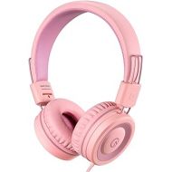 noot products Kids Headphones K11 Foldable Stereo Tangle-Free 5ft Long Cord 3.5mm Jack Plug in Wired On-Ear Headset for iPad/Girls/Boys/School/Laptop/Travel/Plane/Tablet-Soft Pink