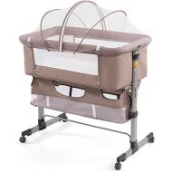 3in1 Bedside Crib for Girl or Boy, Bedside Sleeper for Baby Portable and Adjustable Crib with Mosquito net for Newborn Baby,Deep Khaki