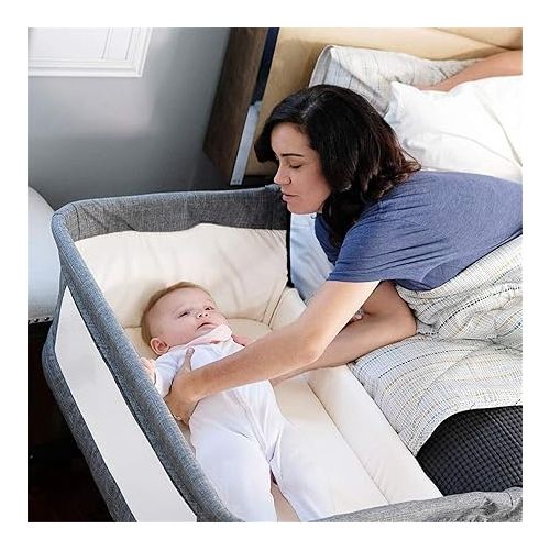  Bedside Sleeper Bedside Crib, Baby Bassinet 3 in 1 Travel Baby Crib Baby Bed with Breathable Net,Adjustable Portable Bed for Infant/Baby(Deep Grey)