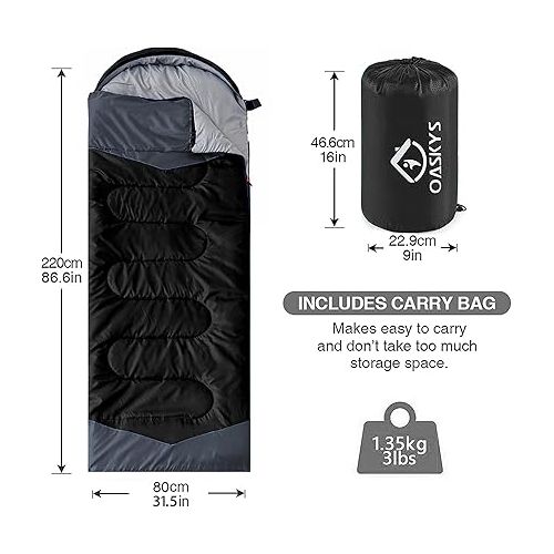  Camping Sleeping Bag - 3 Season Warm & Cool Weather - Summer Spring Fall Lightweight Waterproof for Adults Kids - Camping Gear Equipment, Traveling, and Outdoors