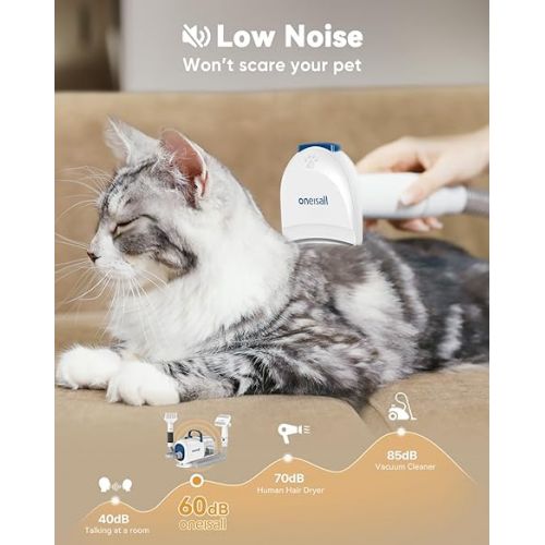  oneisall Dog Grooming Vacuum Blow Dryer and Clippers, Dog Grooming Kit for Shedding Drying Trimming Pet's Hair, 7 Levels of Blow Temperature, Adjustable Air Flow