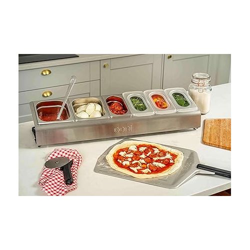  ooni Pizza Topping Station - 2 x 1.6L and 4 x 0.8L Pizza Topping Containers with Custom Fit Lids Pizza Oven Accessories - Outdoor Kitchen