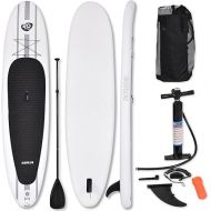 HOMGX 11' Inflatable Stand Up Paddle Board, 6” Thick Surfboard for All Skill Levels w/Accessories, Carry Bag, Hand Pump, Non-Slip Deck, Adjustable Paddle, Leash, Repair Kit, Standing Boat w/Fin