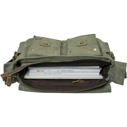  peacechaos Men's Canvas Camera Bag Leather DSLR SLR Camera Case Vintage Camera Messenger Bag Shoulder Bag Sling Bag (Army Green)