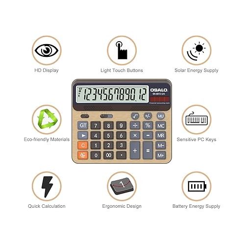  Desktop Calculator Extra Large 5-Inch LCD Display 12-Digit Big Number Accounting Calculator with Giant Response Button, Battery & Solar Powered, Perfect for Office Business Home Daily Use(OS-6815GN)