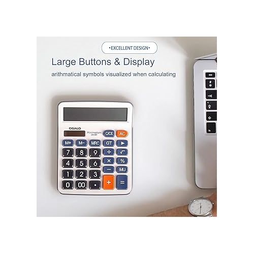  Desktop Calculator Large LCD Display 12 Digit Number Handheld Portable Pocket Basic Calculator with Big Soft Sensitive Button, Battery and Solar Powered, for Office Home School Use(OS-6M)