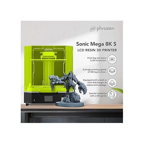  phrozen Sonic Mega 8K S LCD/MSLA Resin 3D Printer, 43 μm High Resolution, 15 inch Mono LCD Screen, Fast Production Accurate Details, Large Printing Size L12.99xW7.28xH11.81 Printing Volume