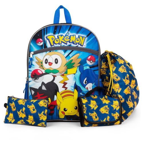 포켓몬 Pokemon 5-pc School Backpack, Lunch Bag, Water Bottle, Utility Case & Cinch Sack