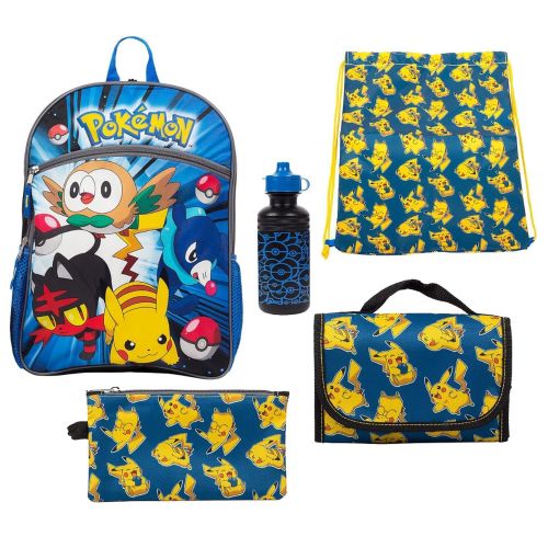 포켓몬 Pokemon 5-pc School Backpack, Lunch Bag, Water Bottle, Utility Case & Cinch Sack