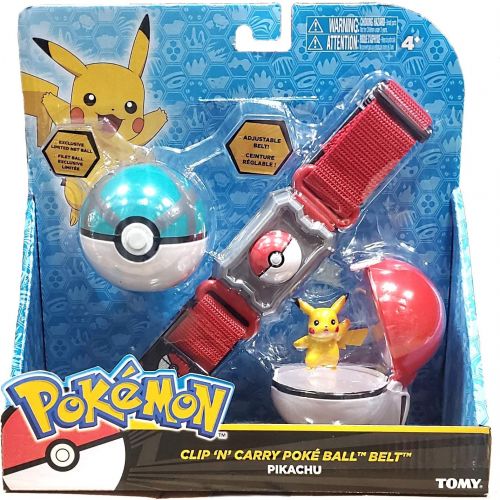 포켓몬 [아마존핫딜][아마존 핫딜] PoKeMoN Pokemon Clip and Carry Poke Ball Adjustable Belt with 2 inch Pikachu Figure, Poke Ball, and Grass Type Nest Ball - Gotta Catch Em All