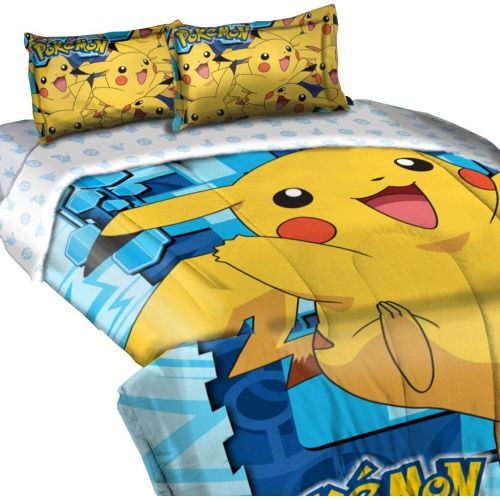 포켓몬 [아마존베스트]Pokemon, Big Pika Twin/Full Comforter with 2 Pillow Shams, 72 x 86, Multi Color
