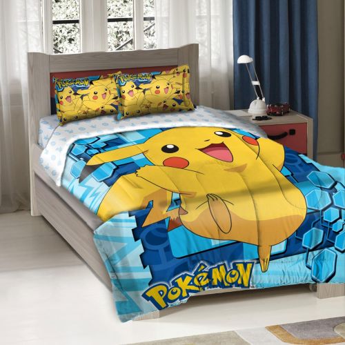 포켓몬 [아마존베스트]Pokemon, Big Pika Twin/Full Comforter with 2 Pillow Shams, 72 x 86, Multi Color