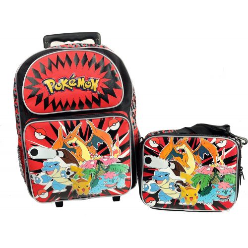 포켓몬 Pokemon Large 16 Rolling Backpack & Lunch Box Set