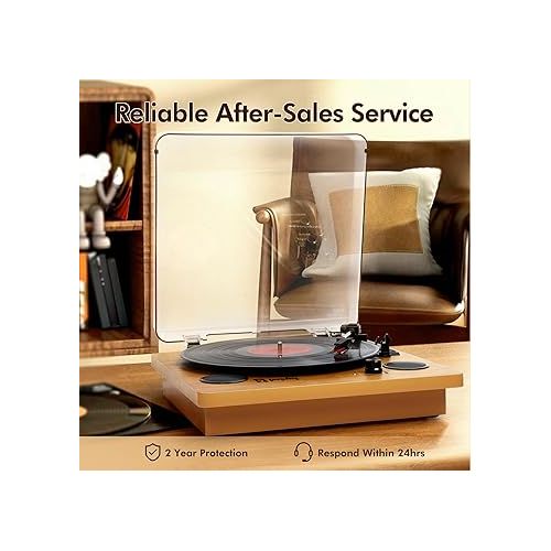  Record Player, Popsky 3-Speed Turntable Bluetooth Vinyl Record Player with Speaker, Portable LP Vinyl Player, Vinyl-to-MP3 Recording, 3.5mm AUX & RCA & Headphone Jack