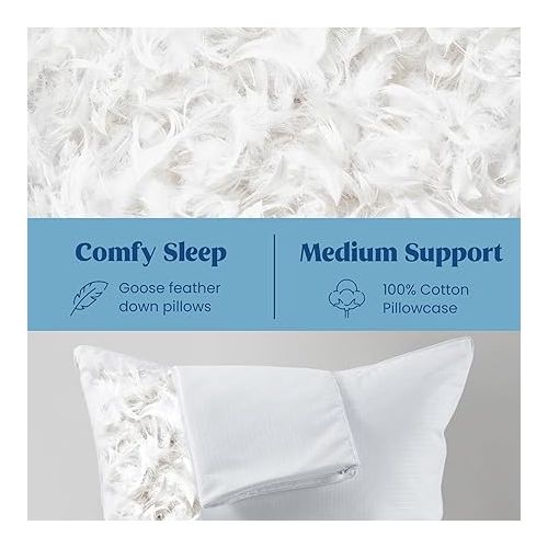  puredown® Goose Feather Down Pillows, Bed Pillows for Sleeping with 2 Outer Protectors, Hotel Standard/Queen Pillows Set of 2 (Pack of 2)