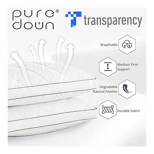  puredown® Goose Feathers and Down Pillow for Sleeping Gusseted Bed Hotel Collection Pillows, Queen, Set of 2