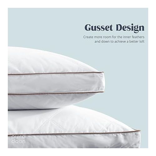  puredown® Goose Feathers and Down Pillow for Sleeping Gusseted Bed Hotel Collection Pillows, Standard, Set of 2