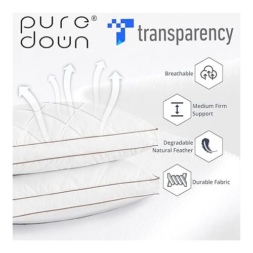  puredown® Goose Feathers and Down Pillow for Sleeping Gusseted Bed Hotel Collection Pillows, King, Set of 2