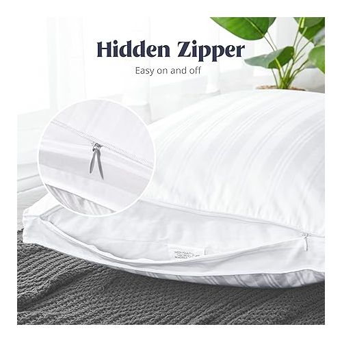  puredown® Goose Feathers and Down Pillows with Gusseted 2 Outer Protectors, Cotton Fabric, White, Standard/Queen Size, Set of 2