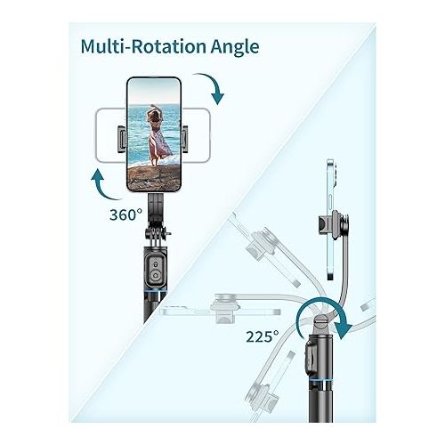  Selfie Stick, 41'' Extendable Phone Tripod Stand with Phone Holder & Detachable Remote, 360° Rotation Selfie Stick Tripod for Cell Phone Compatible with iPhone, Android, Samsung