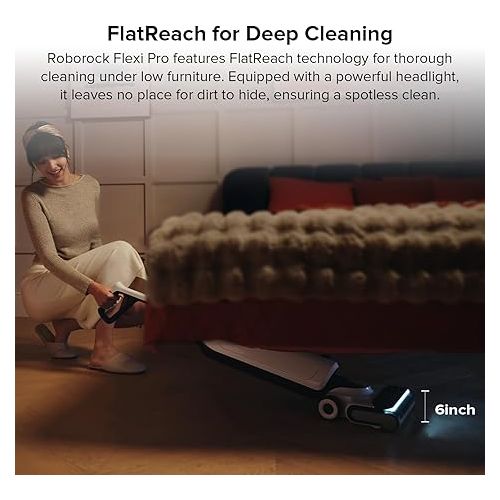  roborock Flexi Pro Wet and Dry Vacuum Cleaner with 17,000Pa, FlatReach Design with Cleaning Head Searchlight, Intense Power Suction, Self-Cleaning & Drying System, Edge-to-Edge Cleaning