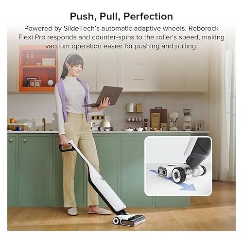  roborock Flexi Pro Wet and Dry Vacuum Cleaner with 17,000Pa, FlatReach Design with Cleaning Head Searchlight, Intense Power Suction, Self-Cleaning & Drying System, Edge-to-Edge Cleaning