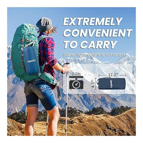  ropoda Upgraded Extra Thickness 6'' Inflatable Sleeping Pad with Pillow, Built-in Foot Pump, 77''*27'' Camping Pad with Carry Bag, Ultralight & Compact Camping Mat Pad for Hiking, Blue