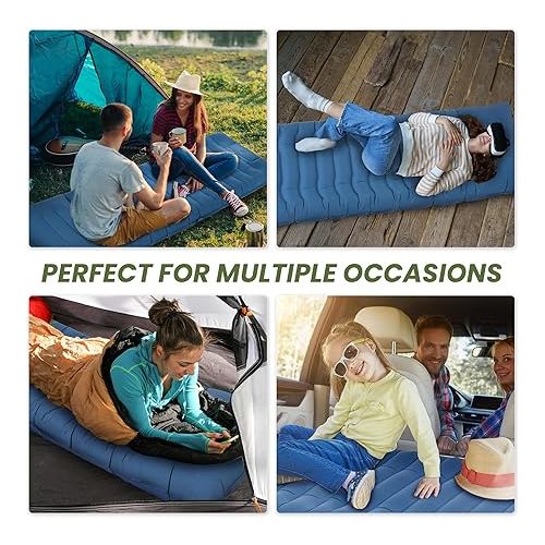  ropoda Upgraded Extra Thickness 6'' Inflatable Sleeping Pad with Pillow, Built-in Foot Pump, 77''*27'' Camping Pad with Carry Bag, Ultralight & Compact Camping Mat Pad for Hiking, Blue