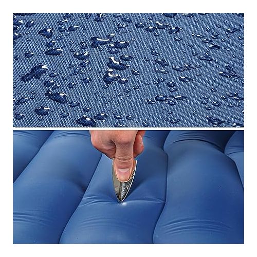  ropoda Upgraded Extra Thickness 6'' Inflatable Sleeping Pad with Pillow, Built-in Foot Pump, 77''*27'' Camping Pad with Carry Bag, Ultralight & Compact Camping Mat Pad for Hiking, Blue