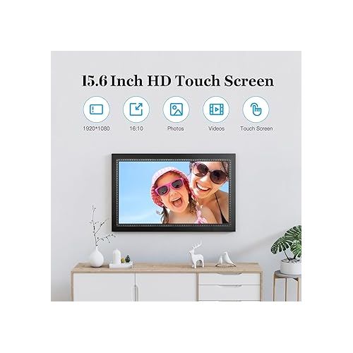  Digital Picture Frame 15.6 Inch WiFi Smart Digital Photo Frame 32GB Memory, Electronic Picture Frame IPS HD Touch Screen, Wall Mountable, Auto-Rotate Share Photos and Videos Instantly