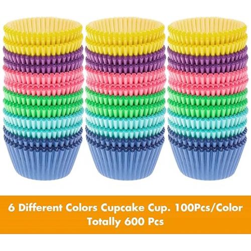  Selizo 600 Pcs Cupcake Liners Cupcake Wrappers Cupcake Paper Baking Cups for Cake Balls, Muffins, Cupcakes and Candies, Assorted Bright Colors