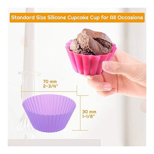  54 Pack Silicone Muffin Cups, Selizo Silicone Cupcake Baking Cups Reusable Muffin Liners Cupcake Wrapper Cups Holders for Muffins, Cupcakes and Candies