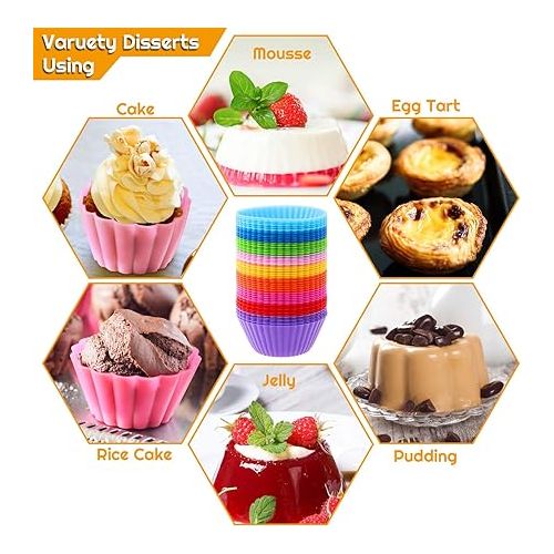  54 Pack Silicone Muffin Cups, Selizo Silicone Cupcake Baking Cups Reusable Muffin Liners Cupcake Wrapper Cups Holders for Muffins, Cupcakes and Candies