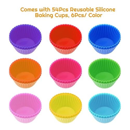  54 Pack Silicone Muffin Cups, Selizo Silicone Cupcake Baking Cups Reusable Muffin Liners Cupcake Wrapper Cups Holders for Muffins, Cupcakes and Candies