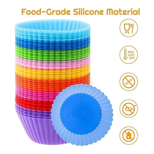  54 Pack Silicone Muffin Cups, Selizo Silicone Cupcake Baking Cups Reusable Muffin Liners Cupcake Wrapper Cups Holders for Muffins, Cupcakes and Candies