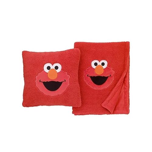  Sesame Street Elmo Red Super Soft Sherpa Toddler Pillow with Applique, Red/Orange/White/Black