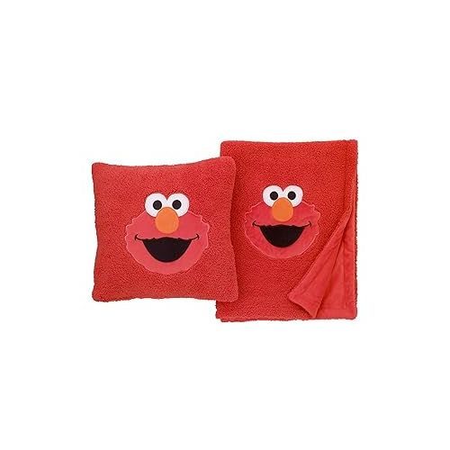  Sesame Street Elmo Red Super Soft Sherpa Toddler Pillow with Applique, Red/Orange/White/Black