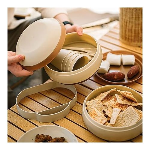  shopwithgreen Camping Picnic Dishes Set, (17PCS) Portable Plastic Reusable Cutlery Set, Outdoor Essential Plate and Cup - BPA Free