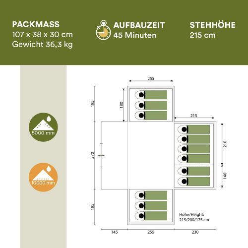  skandika outdoor Skandika Nimbus 12 Personen Familienzelt Steilwand 5.000 mm Wassersaule