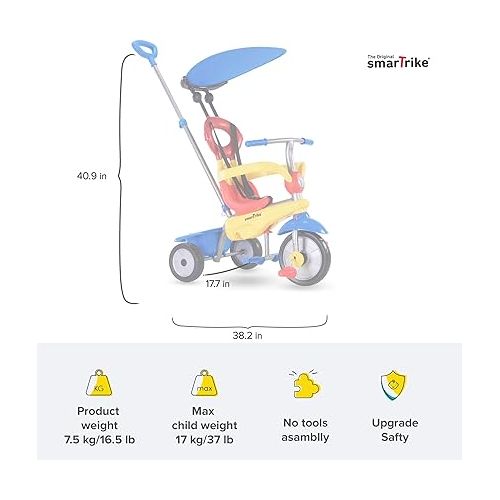  smarTrike Zoom Toddler Tricycle Push Bike Baby Scooter Ride On Toy Adjustable Trike for Baby, Infant, and Toddler, Multicolor