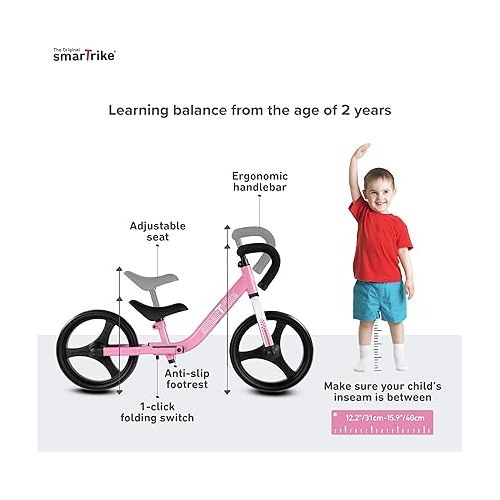  smarTrike Balance Bike for 1, 2, 3, 4, and 5 Year Old Boys & Girls - Folding Kids Balancing Bike - Adjustable Bicycle for Toddlers - 10 inch Puncture Free Wheel [Protective Gear Included]