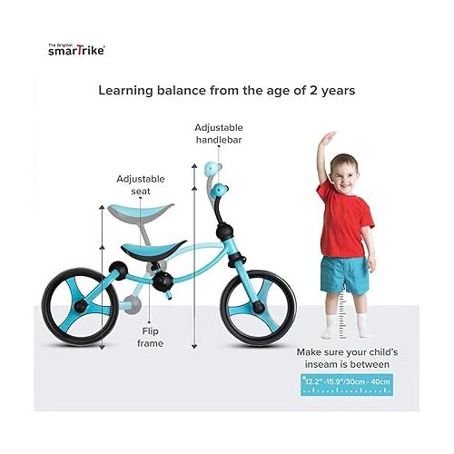  smarTrike Toddler Balance Bike 2,3,4,5 years old - Lightweight & Adjustable kids Balance Bike, Blue, Small, Model Number: 105-0300