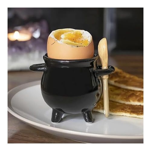  Black Cauldron Egg Cup with Broom Spoon Witch/Occult