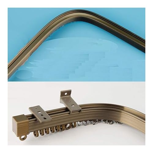  Brown Aluminum Plastic Curved Pole Bendable Window Curtain Track Rail Inner Pulley (300cm Ceiling Mount Single Row)
