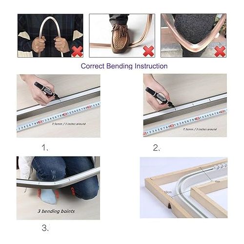  Brown Aluminum Plastic Curved Pole Bendable Window Curtain Track Rail Inner Pulley (300cm Ceiling Mount Single Row)