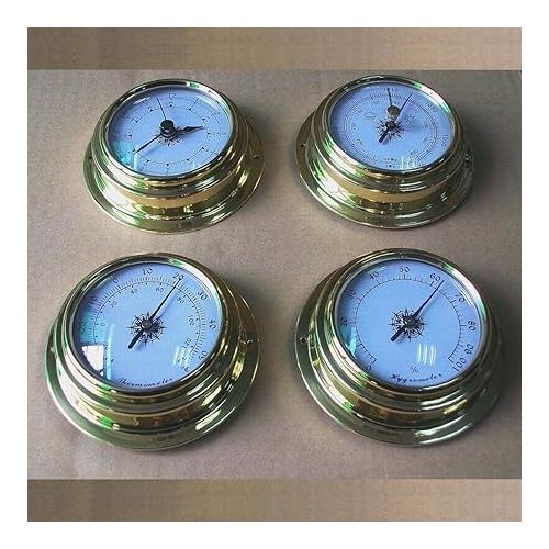  szdealhola 4pcs 10cm Dial Brass Case Thermometer Aneroid Barometer Hygrometer Clock Weather Meter