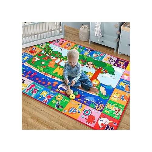  teytoy Baby Cotton Play Mat, Crawling Mat for Floor Mat Large Super Soft Extra Thick (0.6cm), Plush Surface Foldable Non-Slip Non-Toxic